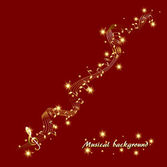 Red background with gold notes