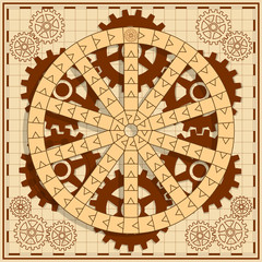 Board game with a background of gears. Vector design for app game user interface.