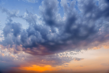 Romantic fantastic colorful clouds evening sky texture with diff
