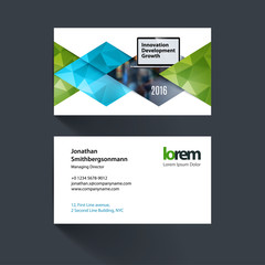 Vector business card template with yellow geometric shapes, tria