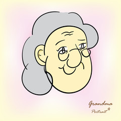 portrait cartoon drawing of the gentle sweet grandma
