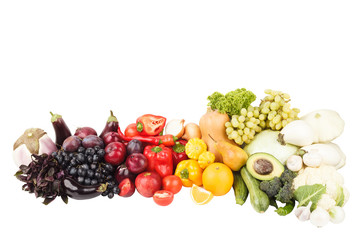 Set of multicolored fresh raw vegetables and fruits