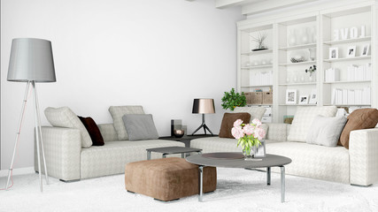 Modern bright interior . 3D rendering
