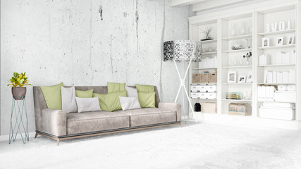 Modern bright interior . 3D rendering