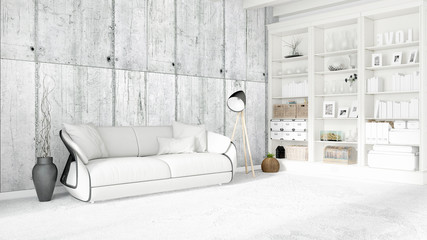 Modern bright interior . 3D rendering