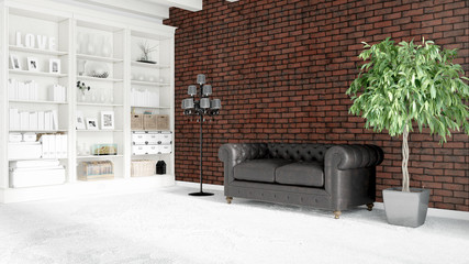 Modern bright interior . 3D rendering