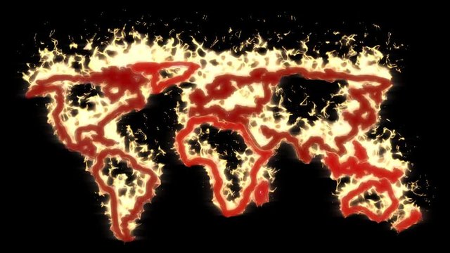 Map of land in the fire. Animation continents in flames. + Green screen