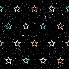 Doodle star seamless background. Abstract childish blue, white and pink stars