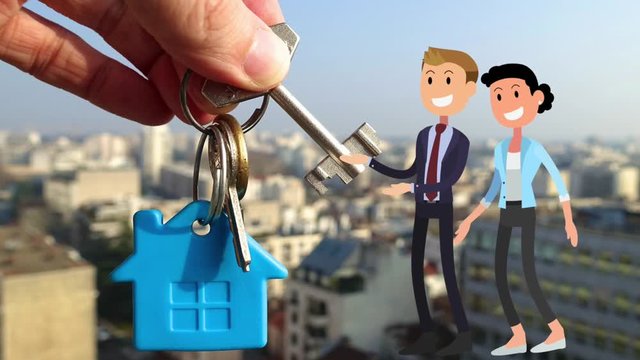 femme et homme remise des clefs