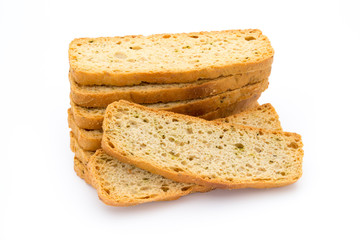 Garlic and herb bread slices. Eco food.