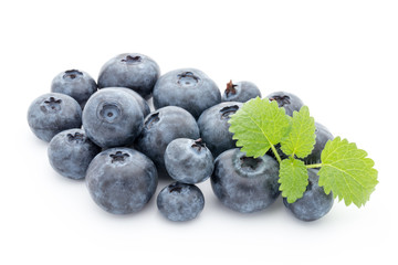 Close up of a blueberry branch isolated over white.
