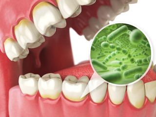Bacterias and viruses around tooth. Dental hygiene medical conce