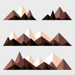 Set of polygonal mountain ridges. Vector design elements for illustration of nature. 