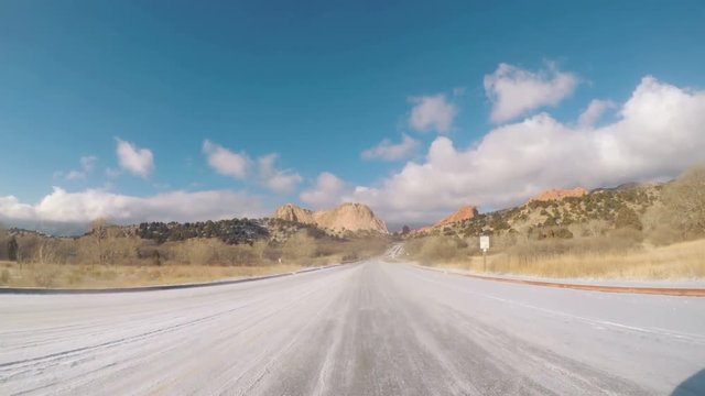 POV point of view - Driving through Garden of the Gods on late morning in the Winter