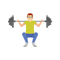 Man doing exercise with barbell in the gym. Vector illustration.