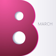Obraz premium 8 march Vector illustration Paper art number 8 in pink color on white background Postcard template for 8 march