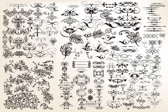 Collection or set of vector vintage flourishes for design in ant