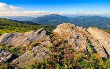 huge boulders in valley on top of mountain ridge