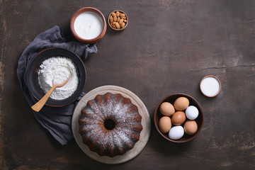 Bundt cake ingredients, baking background
