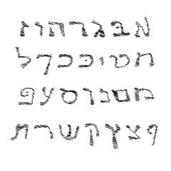 Hebrew Alphabet. Font hand draw. Graphic Hebrew letters. Vintage. Vector illustration on isolated background