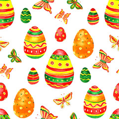 Seamless easter pattern with eggs on white background.