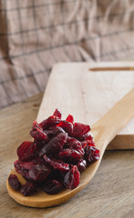 Dried Chinese Wolfberry on wooden block