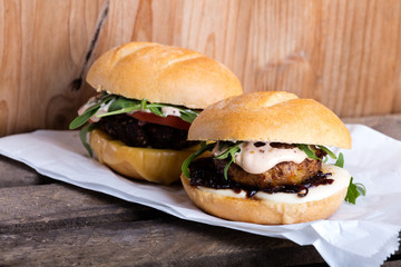 Two different fresh tasty burgers