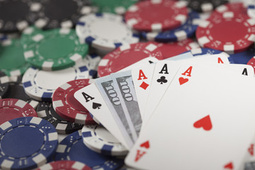 Gambling chip, poker and money