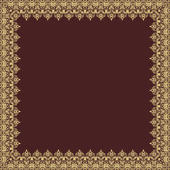Classic vector golden square frame with arabesques and orient elements. Abstract ornament with place for text. Vintage pattern