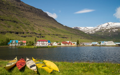 Scenic city of Seydisfjordur in Iceland