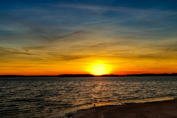 Beautiful sunset over a lake in Oklahoma.