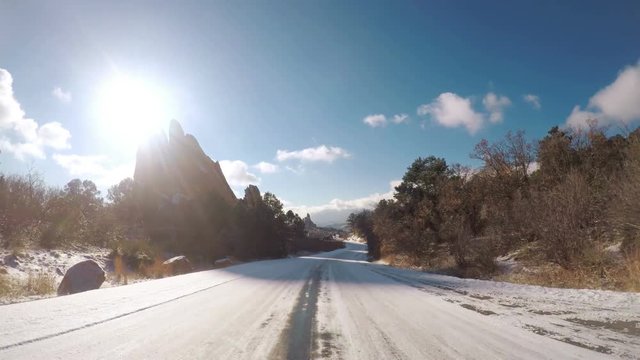 POV point of view - Driving through Garden of the Gods on late morning in the Winter