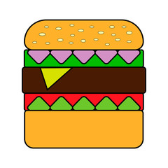 Fast food cheeseburger hamburger isolated on white background in flat style