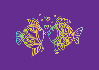 Obraz premium Two fishs in love. Hand Drawn Fish.