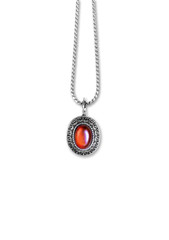 Amber stone decorated with silver on chain