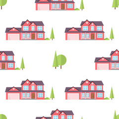 Suburban american houses seamless pattern.