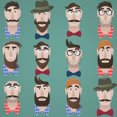 Set of funny cute modern men . hipsters. guys. vector male portraits