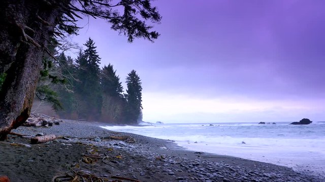 4K Waves Telephoto Zoom, Pacific North West Coast Waves on Beach Wind