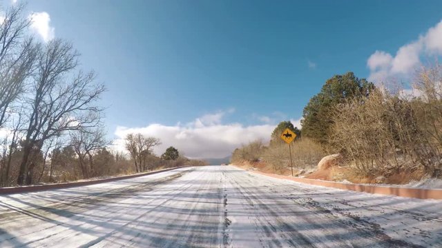 POV point of view - Driving through Garden of the Gods on late morning in the Winter