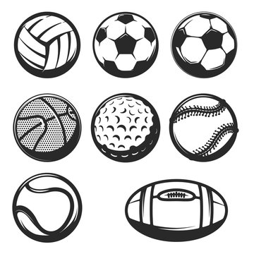 Set of sport balls icons isolated on white background. Design el