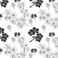 Floral seamless pattern with flowering branch. Spring background in hand drawn style for textile, paper, wallpaper, decoration and wrapping