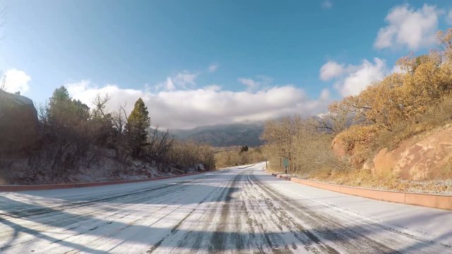 POV point of view - Driving through Garden of the Gods on late morning in the Winter