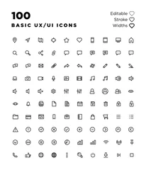Fotobehang Basic Ux/Ui Icons, editable stroke widths © Blair