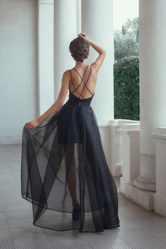 Beautiful woman posing long dress in Livadia