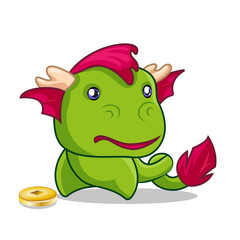 cartoon cute green dragon with Chinese coin