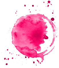 Colorful abstract watercolor circle with splashes and spatters. Modern creative watercolor background for trendy design.