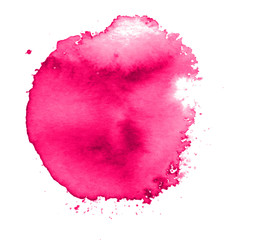 Colorful abstract watercolor circle with splashes and spatters. Modern creative watercolor background for trendy design.