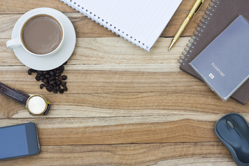 Still life, business, education concept. Office supplies, copy space background, top view.
