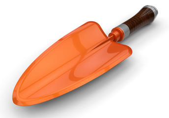 3D render illustration of an orange gardening tool.