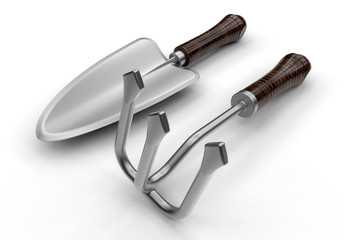 3D render of two gardening tools.